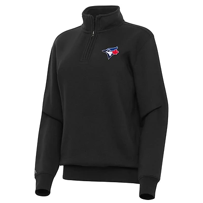 Women's Antigua Black Toronto Blue Jays Victory Quarter-Zip Sweatshirt