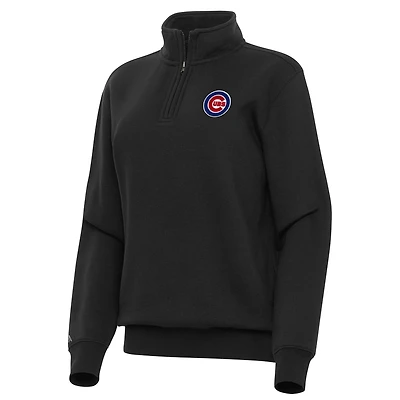 Women's Antigua Black Chicago Cubs Victory Quarter-Zip Sweatshirt