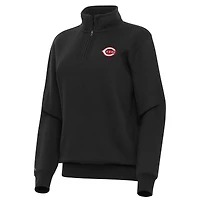 Women's Antigua Black Cincinnati Reds Victory Quarter-Zip Sweatshirt