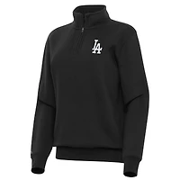 Women's Antigua Black Los Angeles Dodgers Victory Quarter-Zip Sweatshirt