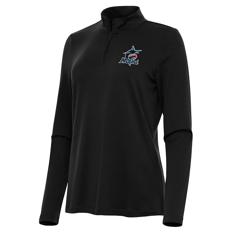 Women's Antigua Black Miami Marlins Reprocess Quarter-Zip Top