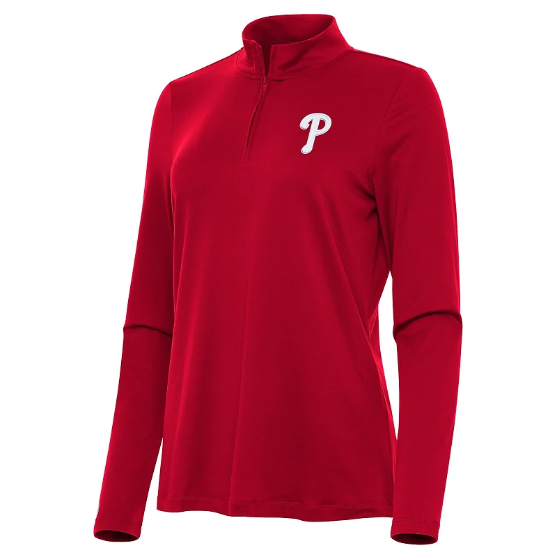 Women's Antigua Red Philadelphia Phillies Reprocess Quarter-Zip Top
