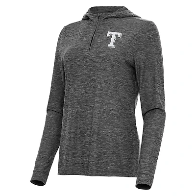 Women's Antigua Heather Black Texas Rangers Daybreak Quarter-Zip Hoodie
