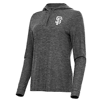 Women's Antigua Heather Black San Francisco Giants Daybreak Quarter-Zip Hoodie