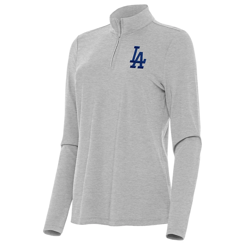 Women's Antigua Heather Gray Los Angeles Dodgers Bright Quarter-Zip Top
