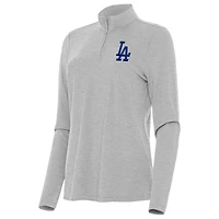 Women's Antigua Heather Gray Los Angeles Dodgers Bright Quarter-Zip Top