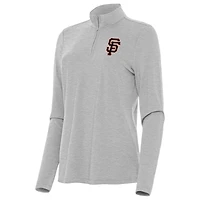 Women's Antigua Heather Gray San Francisco Giants Bright Quarter-Zip Top