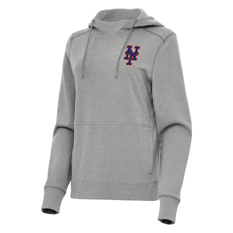Women's Antigua Heather Gray New York Mets Justice Pullover Hoodie