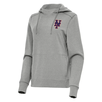 Women's Antigua Heather Gray New York Mets Justice Pullover Hoodie