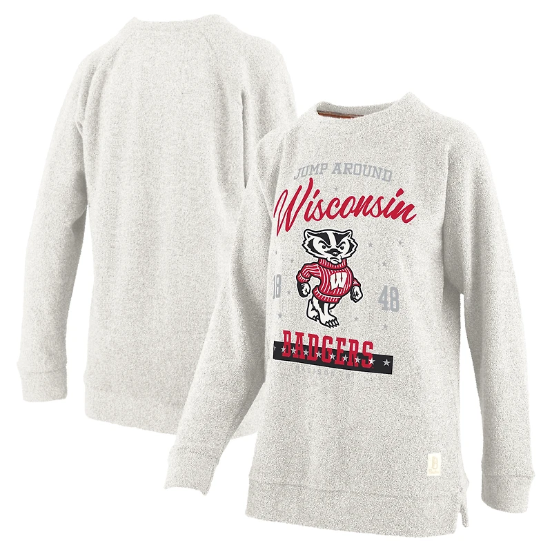 Women's Pressbox Oatmeal Wisconsin Badgers Plus Size Comfy Cairo Terry Pullover Sweatshirt