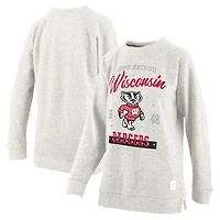 Women's Pressbox Oatmeal Wisconsin Badgers Plus Size Comfy Cairo Terry Pullover Sweatshirt