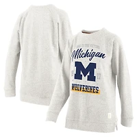 Women's Pressbox Oatmeal Michigan Wolverines Plus Size Comfy Cairo Terry Pullover Sweatshirt