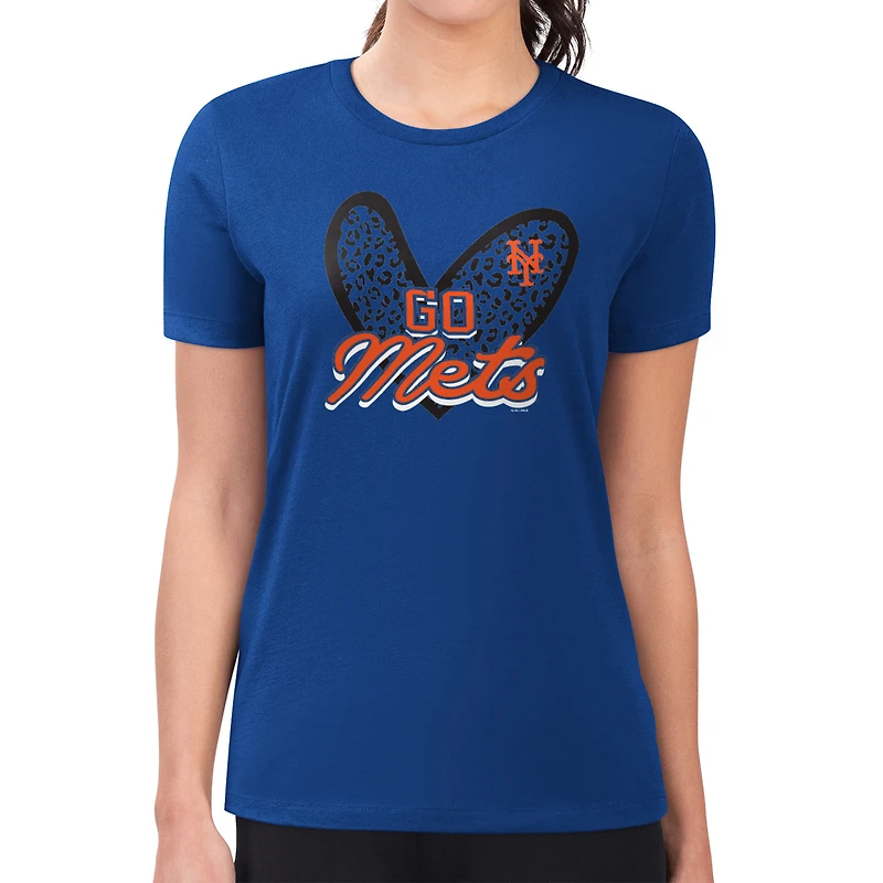 Women's G-III 4Her by Carl Banks Royal New York Mets Super-Slim Fit Lightweight Leopard Heart T-Shirt