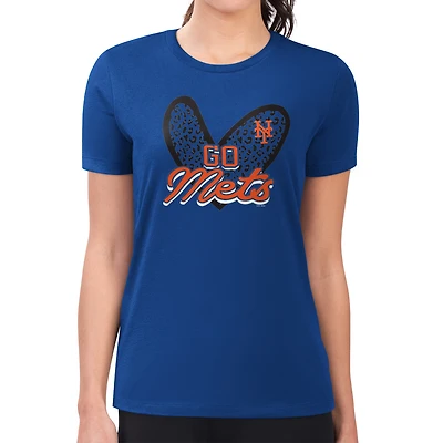 Women's G-III 4Her by Carl Banks Royal New York Mets Super-Slim Fit Lightweight Leopard Heart T-Shirt