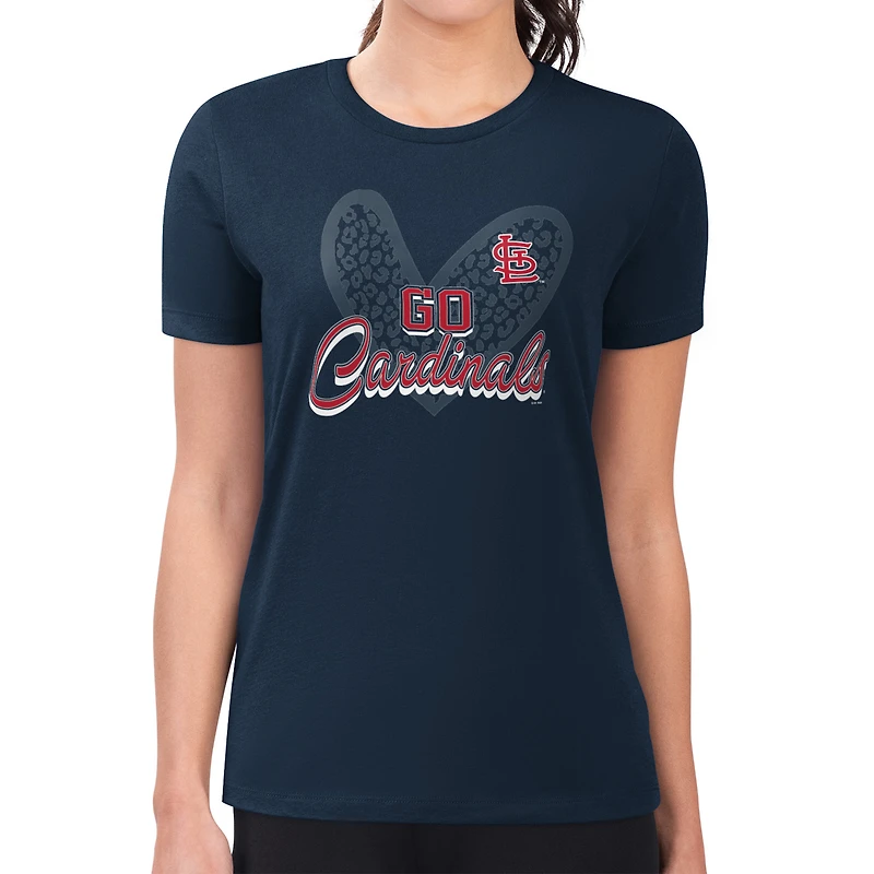 Women's G-III 4Her by Carl Banks Navy St. Louis Cardinals Super-Slim Fit Lightweight Leopard Heart T-Shirt