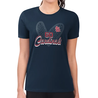 Women's G-III 4Her by Carl Banks Navy St. Louis Cardinals Super-Slim Fit Lightweight Leopard Heart T-Shirt