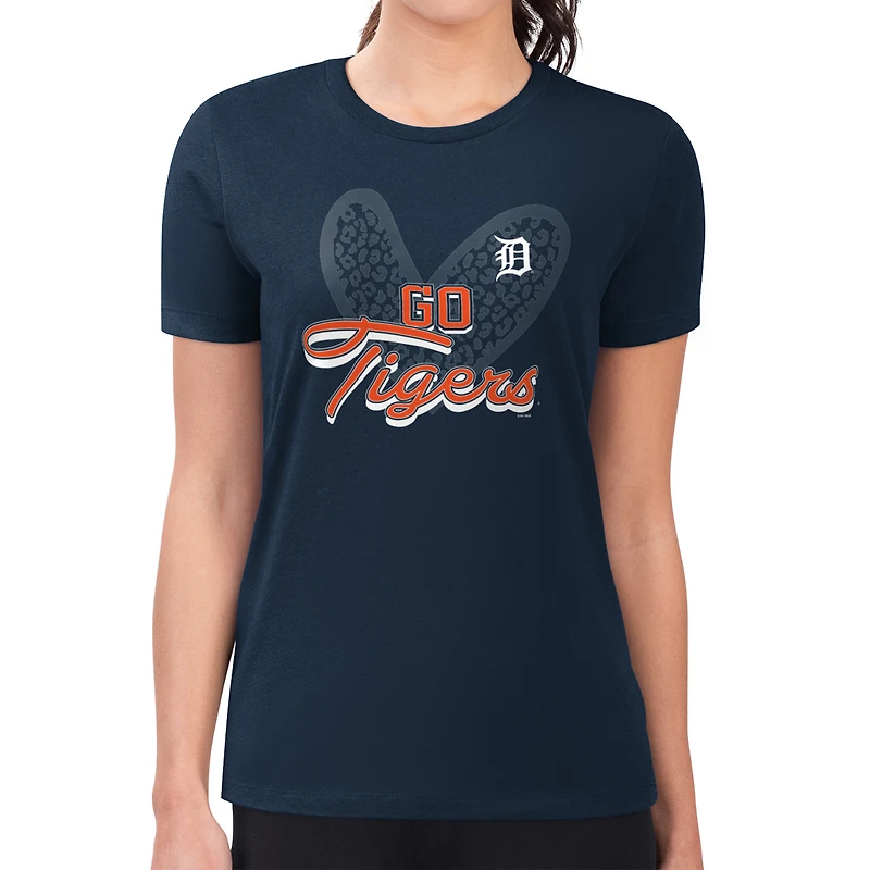 Women's G-III 4Her by Carl Banks Navy Detroit Tigers Super-Slim Fit Lightweight Leopard Heart T-Shirt