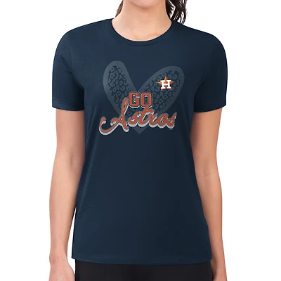 Women's G-III 4Her by Carl Banks Navy Houston Astros Super-Slim Fit Lightweight Leopard Heart T-Shirt