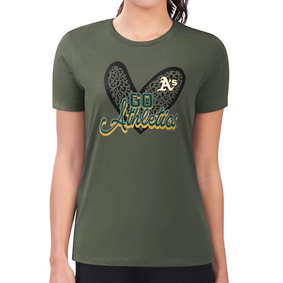 Women's G-III 4Her by Carl Banks Olive Athletics Super-Slim Fit Lightweight Leopard Heart T-Shirt