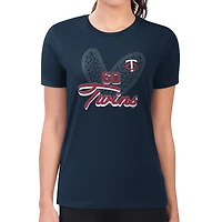 Women's G-III 4Her by Carl Banks Navy Minnesota Twins Super-Slim Fit Lightweight Leopard Heart T-Shirt