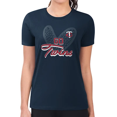 Women's G-III 4Her by Carl Banks Navy Minnesota Twins Super-Slim Fit Lightweight Leopard Heart T-Shirt