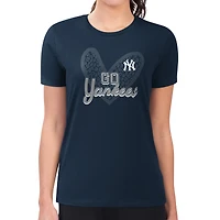 Women's G-III 4Her by Carl Banks Navy New York Yankees Super-Slim Fit Lightweight Leopard Heart T-Shirt