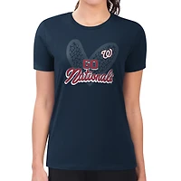 Women's G-III 4Her by Carl Banks Navy Washington Nationals Super-Slim Fit Lightweight Leopard Heart T-Shirt