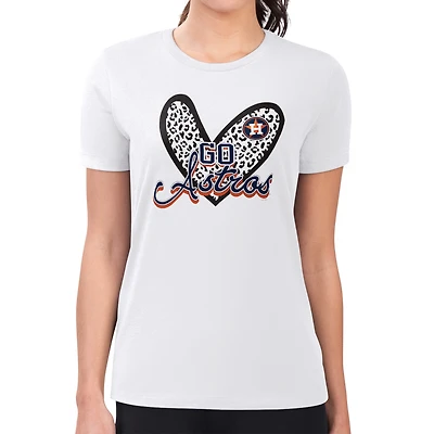 Women's G-III 4Her by Carl Banks White Houston Astros Super-Slim Fit Lightweight Leopard Heart T-Shirt