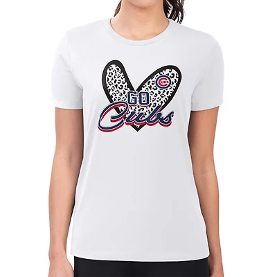 Women's G-III 4Her by Carl Banks White Chicago Cubs Super-Slim Fit Lightweight Leopard Heart T-Shirt
