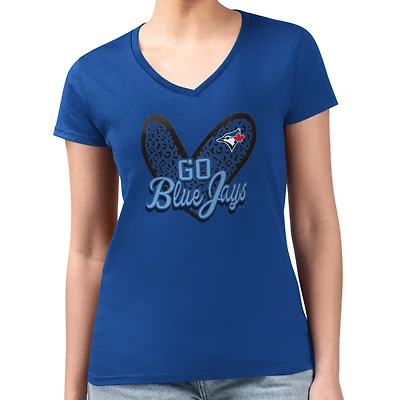 Women's G-III 4Her by Carl Banks Royal Toronto Blue Jays Super-Slim Fit Lightweight Leopard Heart V-Neck T-Shirt