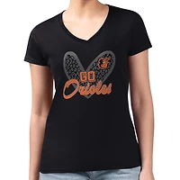 Women's G-III 4Her by Carl Banks Black Baltimore Orioles Super-Slim Fit Lightweight Leopard Heart V-Neck T-Shirt