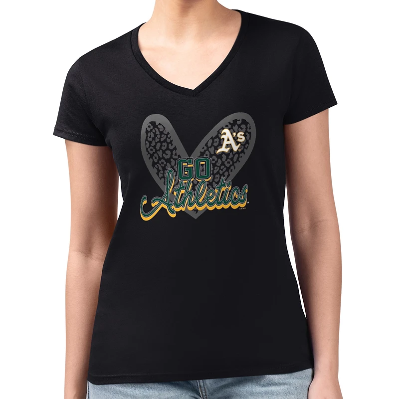 Women's G-III 4Her by Carl Banks Black Athletics Super-Slim Fit Lightweight Leopard Heart V-Neck T-Shirt