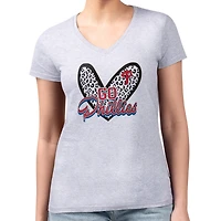 Women's G-III 4Her by Carl Banks Heather Gray Philadelphia Phillies Super-Slim Fit Lightweight Leopard Heart V-Neck T-Shirt