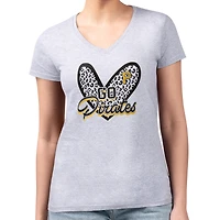 Women's G-III 4Her by Carl Banks Heather Gray Pittsburgh Pirates Super-Slim Fit Lightweight Leopard Heart V-Neck T-Shirt
