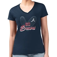 Women's G-III 4Her by Carl Banks Navy Atlanta Braves Super-Slim Fit Lightweight Leopard Heart V-Neck T-Shirt