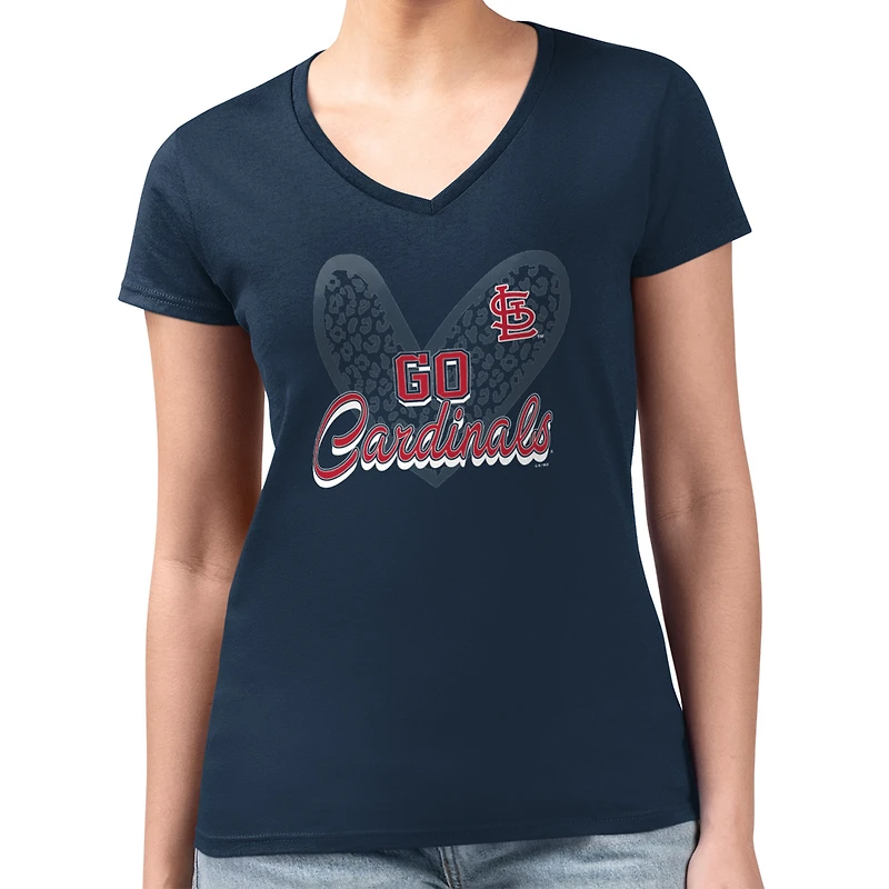 Women's G-III 4Her by Carl Banks Navy St. Louis Cardinals Super-Slim Fit Lightweight Leopard Heart V-Neck T-Shirt