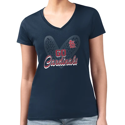 Women's G-III 4Her by Carl Banks Navy St. Louis Cardinals Super-Slim Fit Lightweight Leopard Heart V-Neck T-Shirt