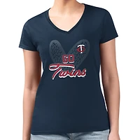 Women's G-III 4Her by Carl Banks Navy Minnesota Twins Super-Slim Fit Lightweight Leopard Heart V-Neck T-Shirt