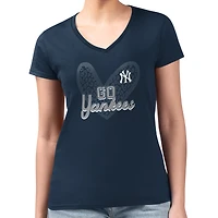 Women's G-III 4Her by Carl Banks Navy New York Yankees Super-Slim Fit Lightweight Leopard Heart V-Neck T-Shirt