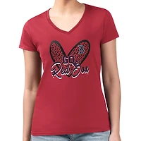 Women's G-III 4Her by Carl Banks Red Boston Red Sox Super-Slim Fit Lightweight Leopard Heart V-Neck T-Shirt