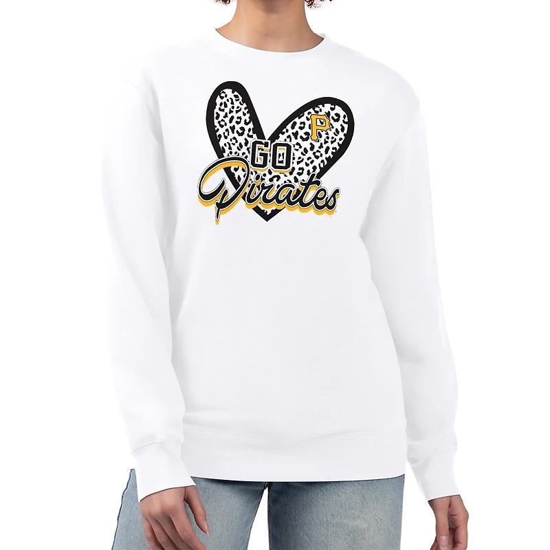 Women's G-III 4Her by Carl Banks White Pittsburgh Pirates Leopard Heart Pullover Sweatshirt
