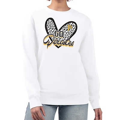Women's G-III 4Her by Carl Banks White Pittsburgh Pirates Leopard Heart Pullover Sweatshirt