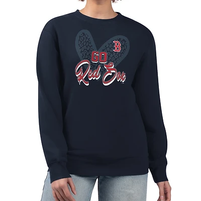 Women's G-III 4Her by Carl Banks Navy Boston Red Sox Leopard Heart Pullover Sweatshirt