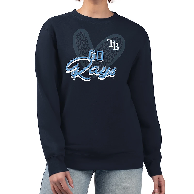 Women's G-III 4Her by Carl Banks Navy Tampa Bay Rays Leopard Heart Pullover Sweatshirt