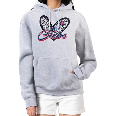 Women's G-III 4Her by Carl Banks Heather Gray Chicago Cubs Leopard Heart Pullover Hoodie