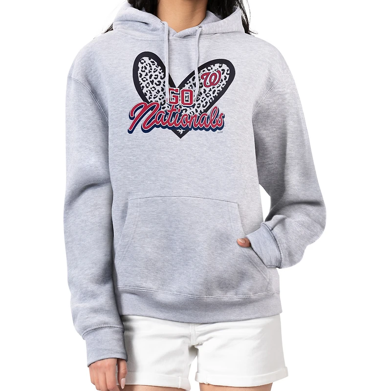 Women's G-III 4Her by Carl Banks Heather Gray Washington Nationals Leopard Heart Pullover Hoodie