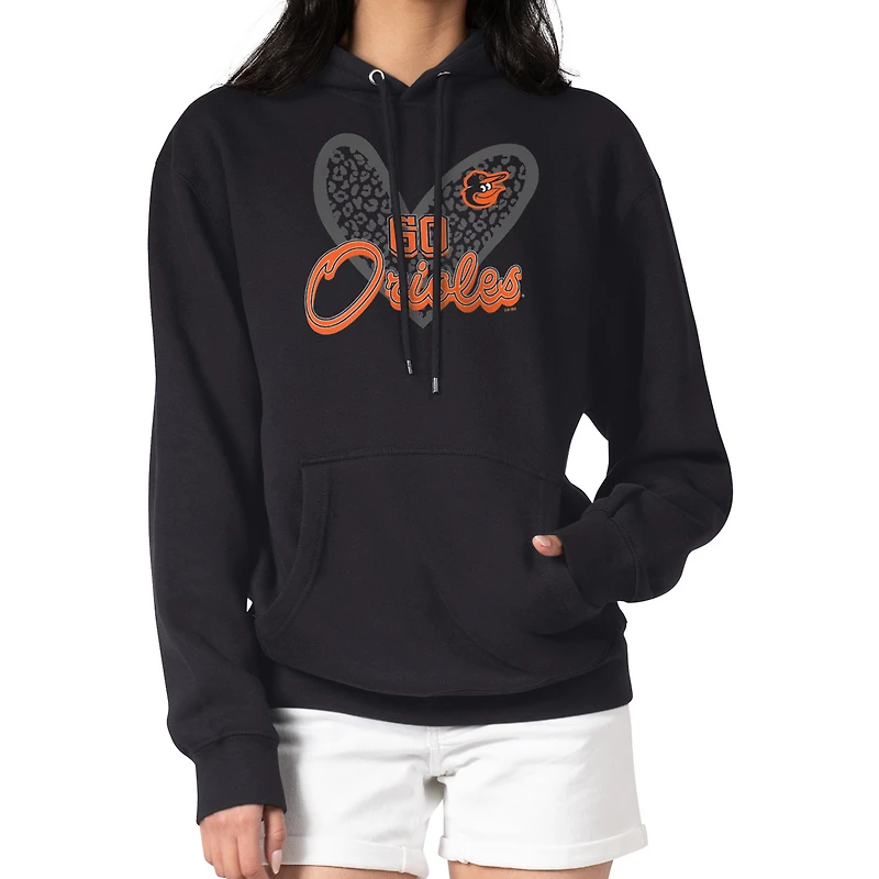Women's G-III 4Her by Carl Banks Black Baltimore Orioles Leopard Heart Pullover Hoodie