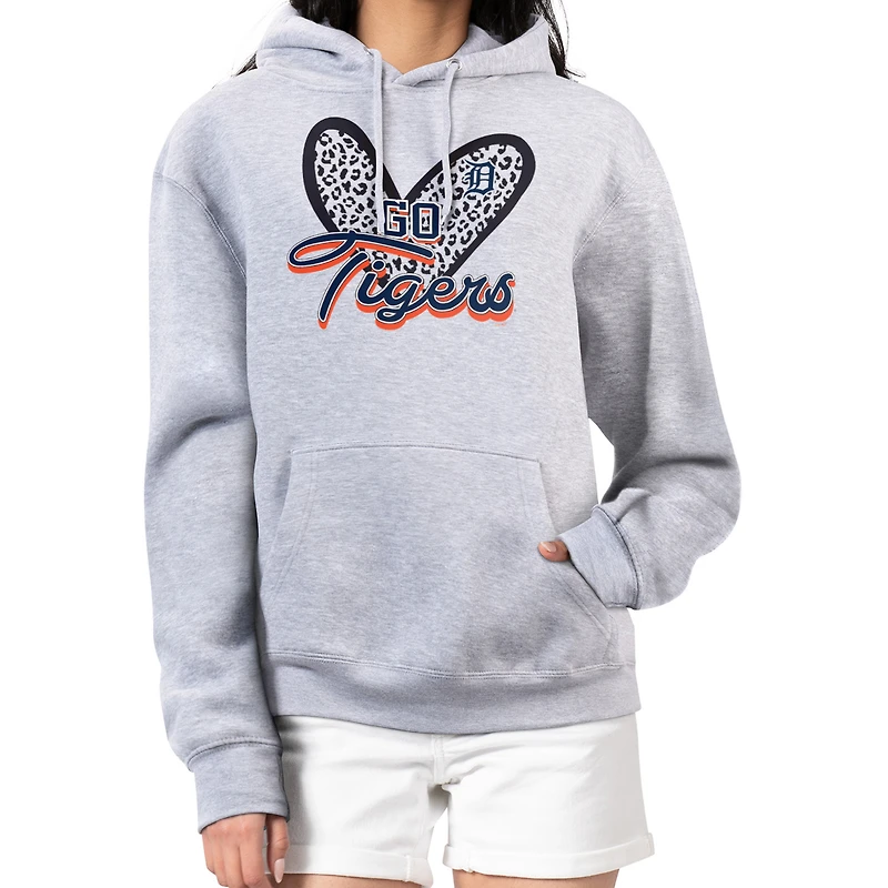 Women's G-III 4Her by Carl Banks Heather Gray Detroit Tigers Leopard Heart Pullover Hoodie