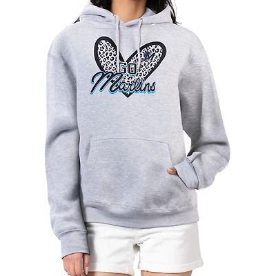 Women's G-III 4Her by Carl Banks Heather Gray Miami Marlins Leopard Heart Pullover Hoodie