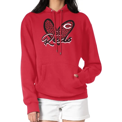 Women's G-III 4Her by Carl Banks Red Cincinnati Reds Leopard Heart Pullover Hoodie